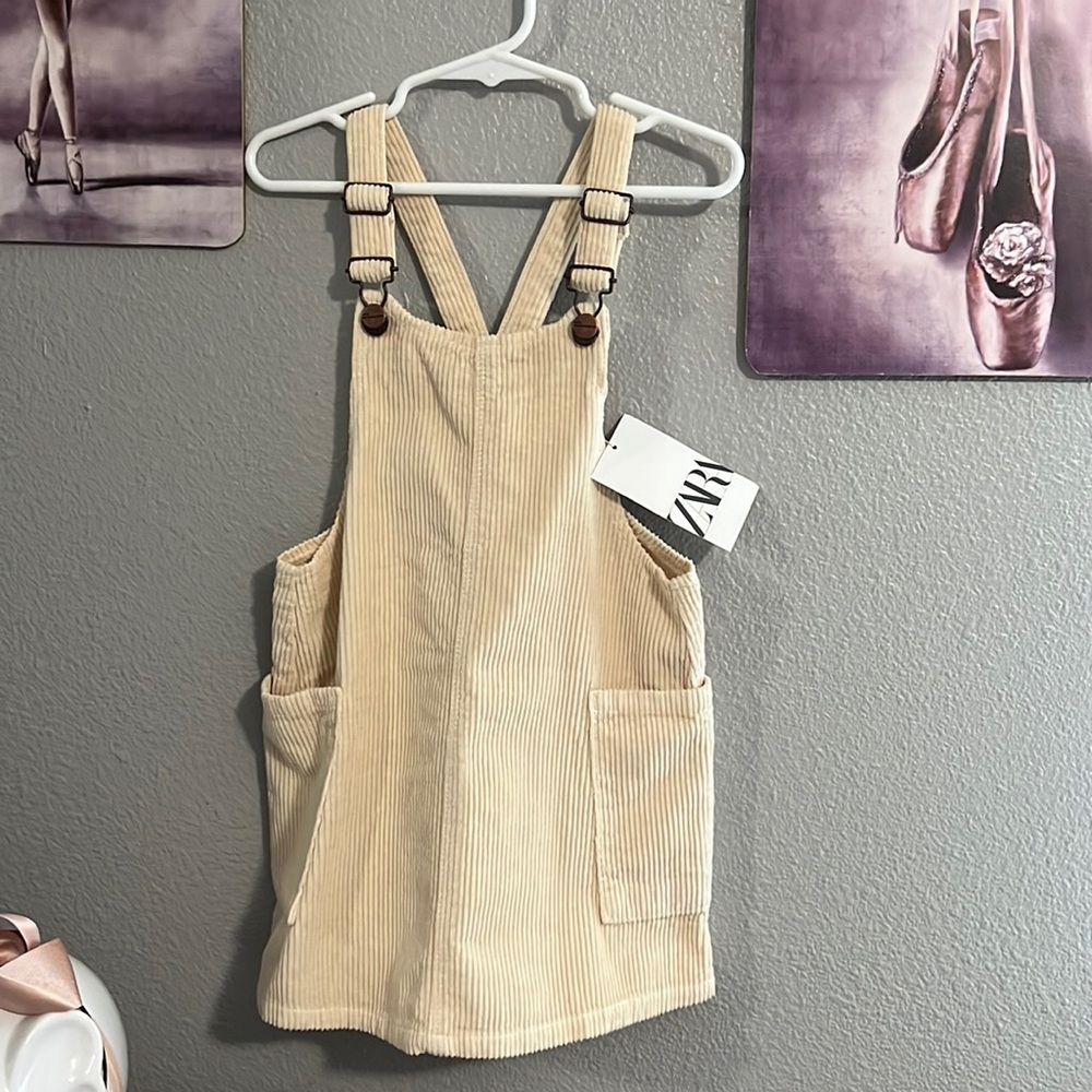 Zara BASIC NATURAL COLOR CORDUROY PINAFORE DRESS 4-5 years new 100% cotton